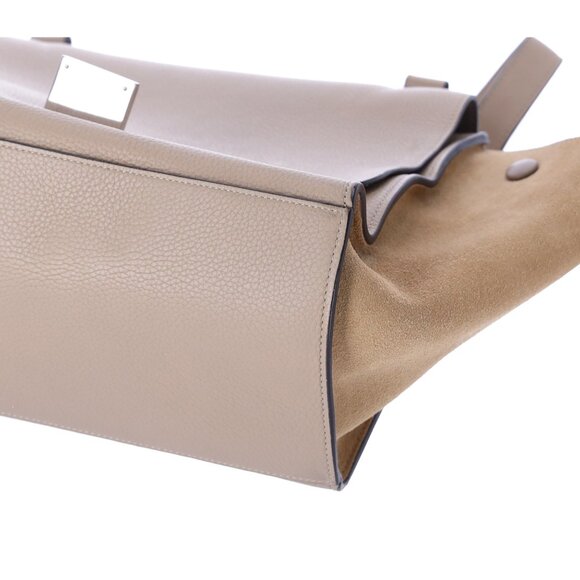Celine Trapeze Convertible Satchel Crossbody Suede Leather Beige Silver Italy - Picture 12 of 13